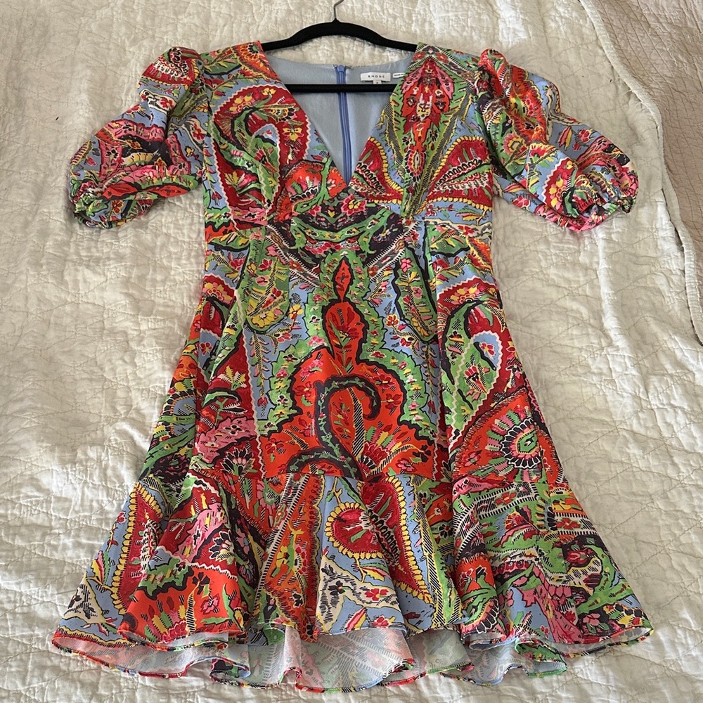 RHODE Multicolor Paisley Print V-Neck Mini Dress